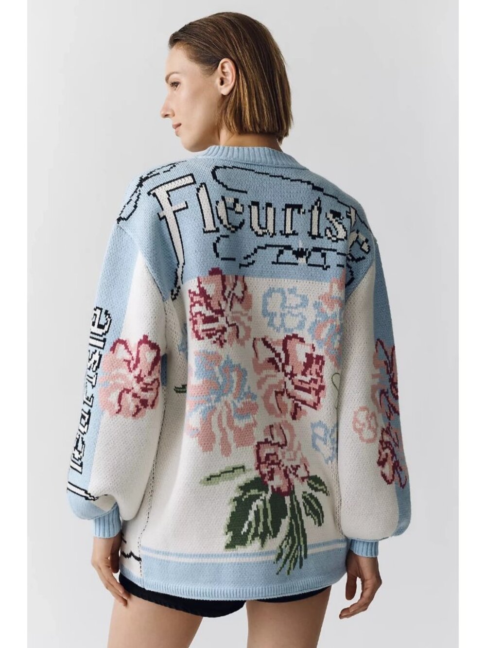 By Anthropologie Oversized Floral V-Neck Cardigan Sweater 1X/2X
